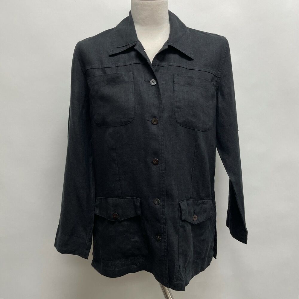 Chico's Women's Top Size 0 Small 4 Black 100% Linen